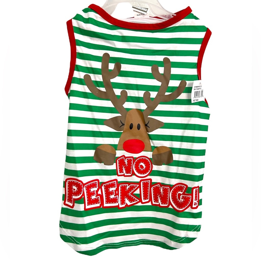 Pet Spirit No Peeking Reindeer Striped Christmas Pet Tshirt Red Green Brown